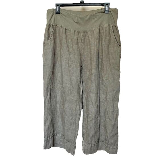 Ozange Linen Pants Women’s Lg Pullon Capri Wide Leg Coastal Beach Neutral - Picture 1 of 8
